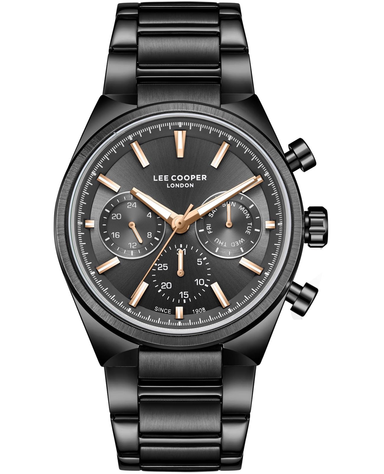 Lee Cooper Lee Cooper LC08174.650  LC08174.650 кварцевые мужские часы черный циферблат, браслет нержавеющая сталь с ip-покрытием — вид спереди