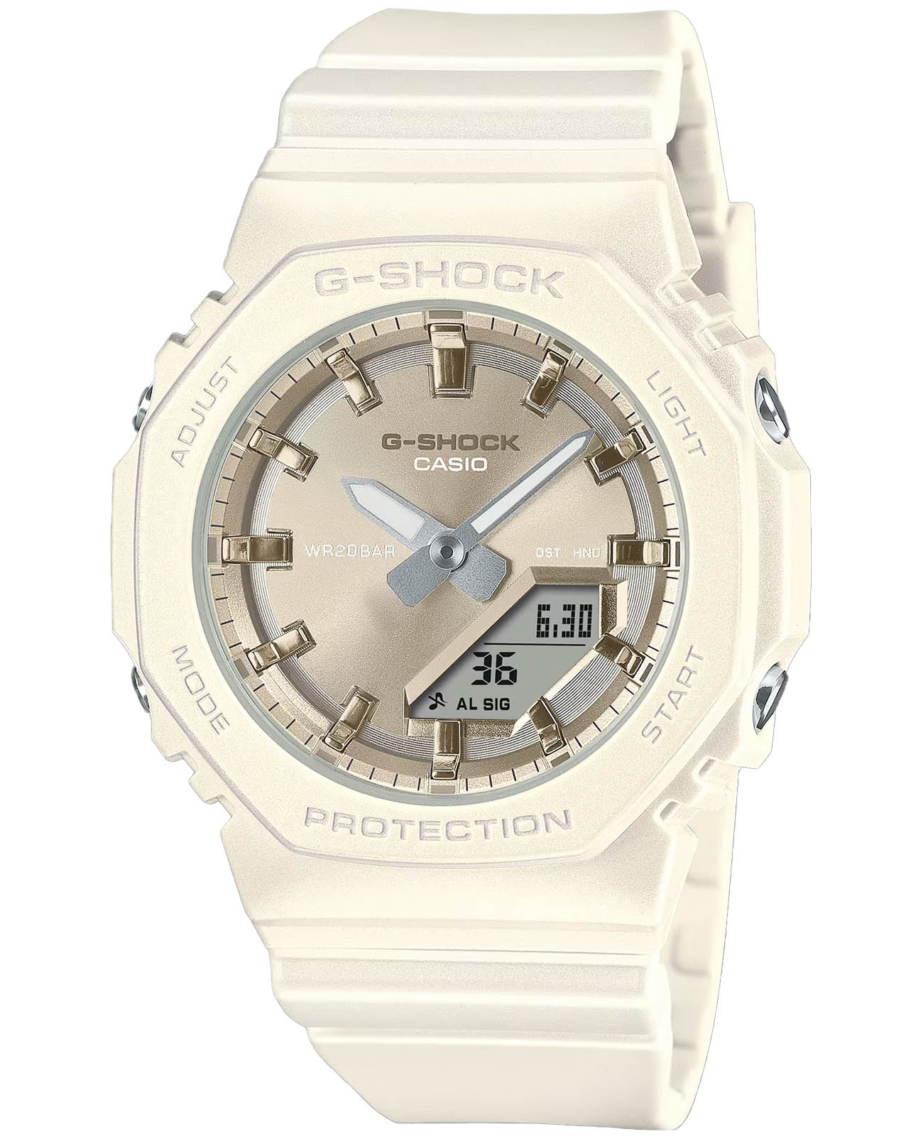 Casio Casio G-Shock GMA-P2100ST-7A  GMA-P2100ST-7A электронные женские часы золотой циферблат, браслет пластик — вид спереди