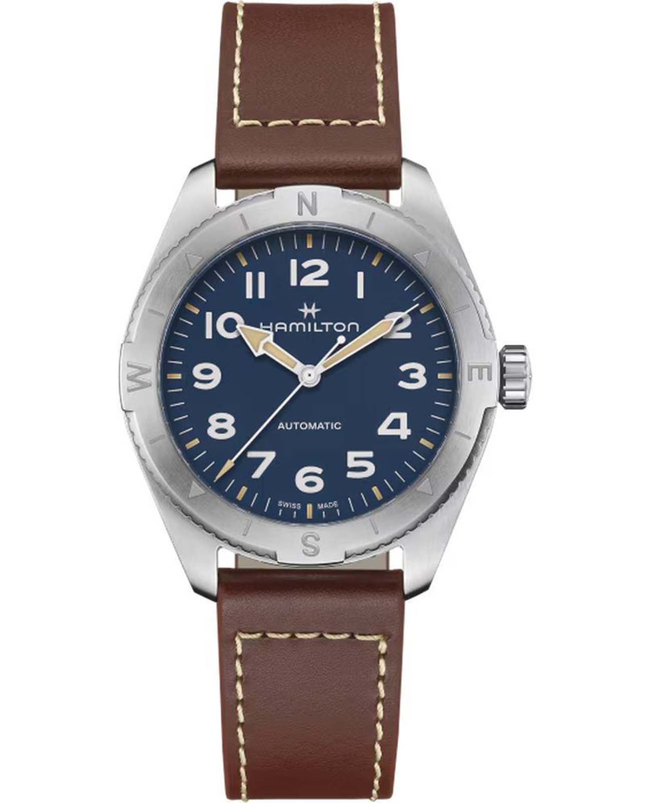 Hamilton Hamilton Khaki Field Expedition Auto H70315540  H70315540 механические мужские часы белый циферблат, браслет кожаный — вид спереди