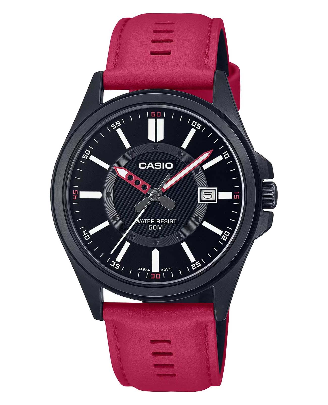 Casio Casio Collection MTP-E700BL-1E  MTP-E700BL-1E кварцевые мужские часы черный циферблат, браслет кожаный — вид спереди