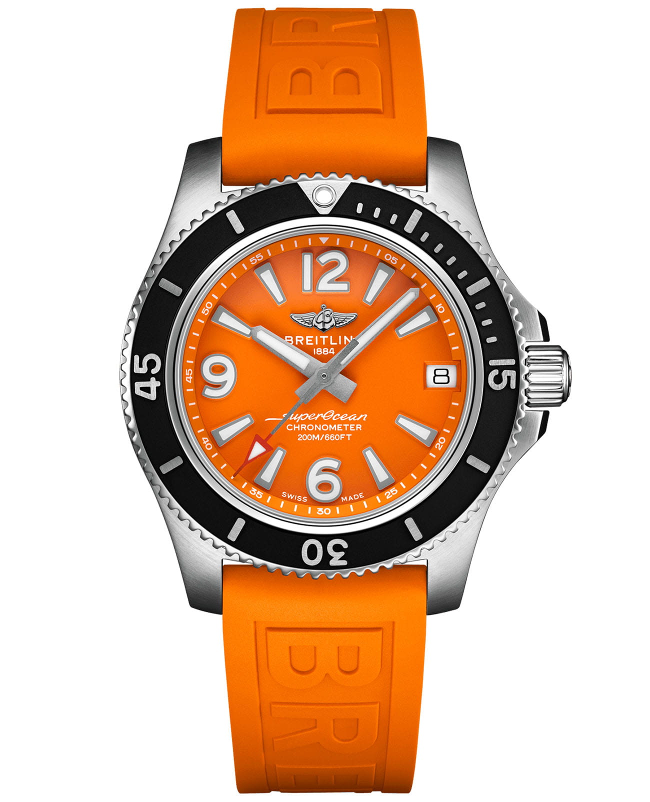 Breitling Breitling Superocean Automatic 36 A17316D71O1S1  A17316D71O1S1 механические женские часы оранжевый циферблат, браслет кожаный — вид спереди