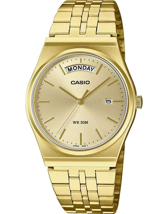 Casio Casio Collection MTP-B146G-9A  MTP-B146G-9A кварцевые мужские часы золотой циферблат, браслет сталь с ip покрытием — вид спереди