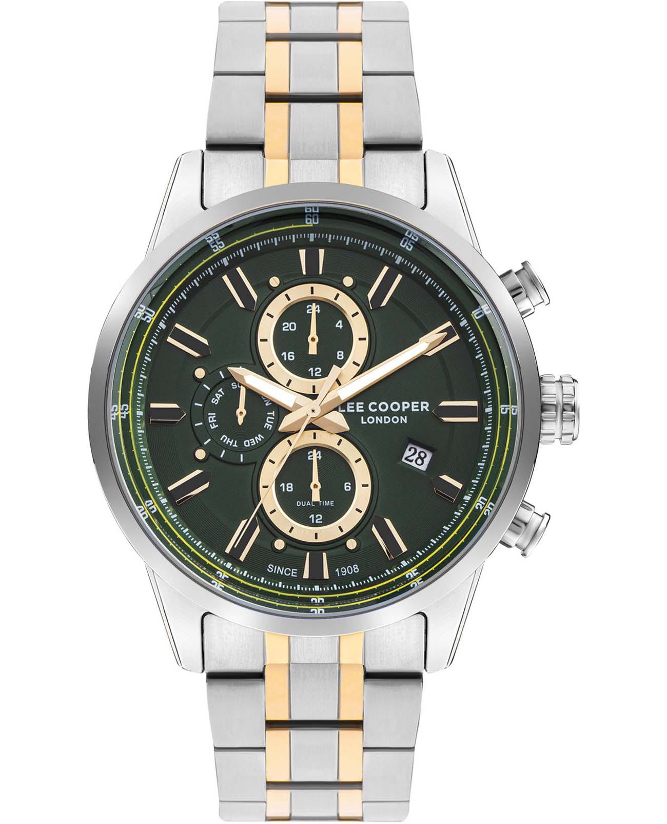 Lee Cooper Lee Cooper LC07836.270  LC07836.270 кварцевые мужские часы зеленый циферблат, браслет нержавеющая сталь — вид спереди