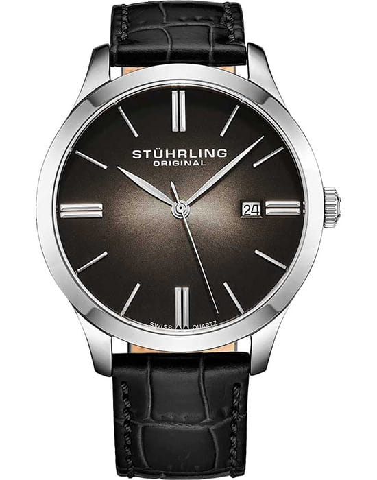 Stuhrling Stuhrling Symphony 4014.1  4014.1 кварцевые мужские часы черный циферблат, браслет кожаный — вид спереди