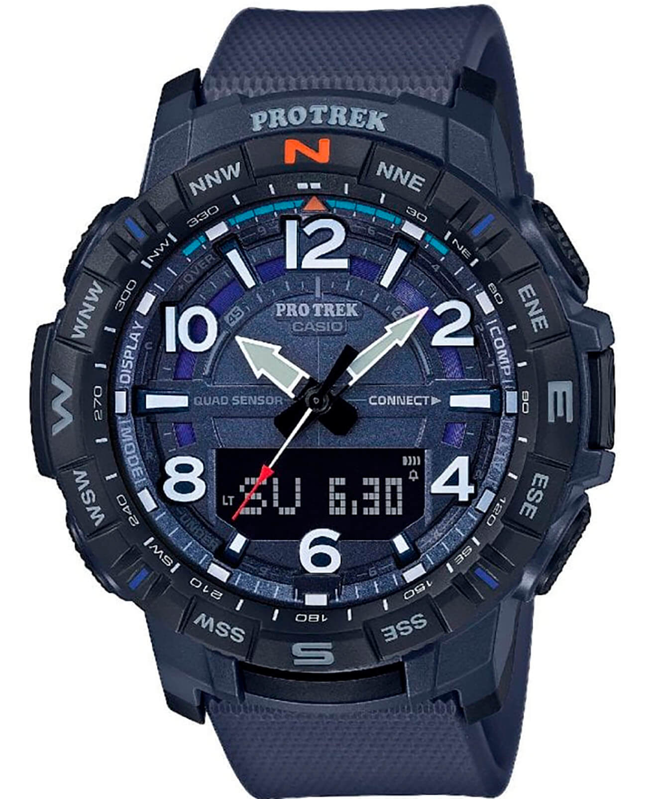 Casio Casio Pro Trek PRT-B50-2 PRT PRT-B50-2ER кварцевые мужские часы синий циферблат, браслет пластик — вид спереди