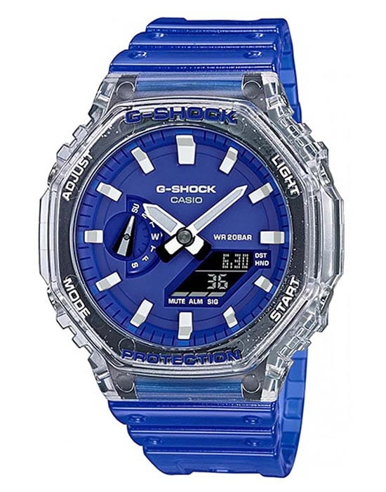 Casio Casio G-Shock GA-2100HC-2ADR GA-2100 GA-2100HC-2A электронные мужские часы синий циферблат, браслет пластик — вид спереди