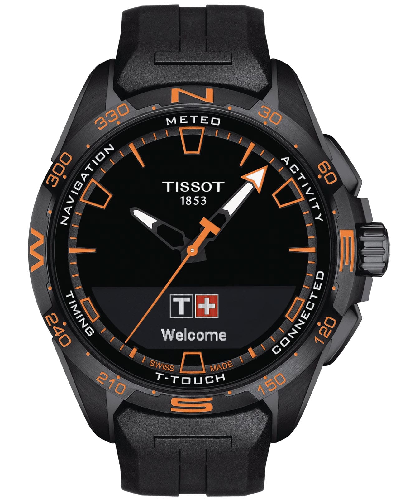 Tissot Tissot T-Touch Connect Solar T121.420.47.051.04 T Touch T1214204705104 кварцевые мужские часы черный циферблат, браслет каучук — вид спереди