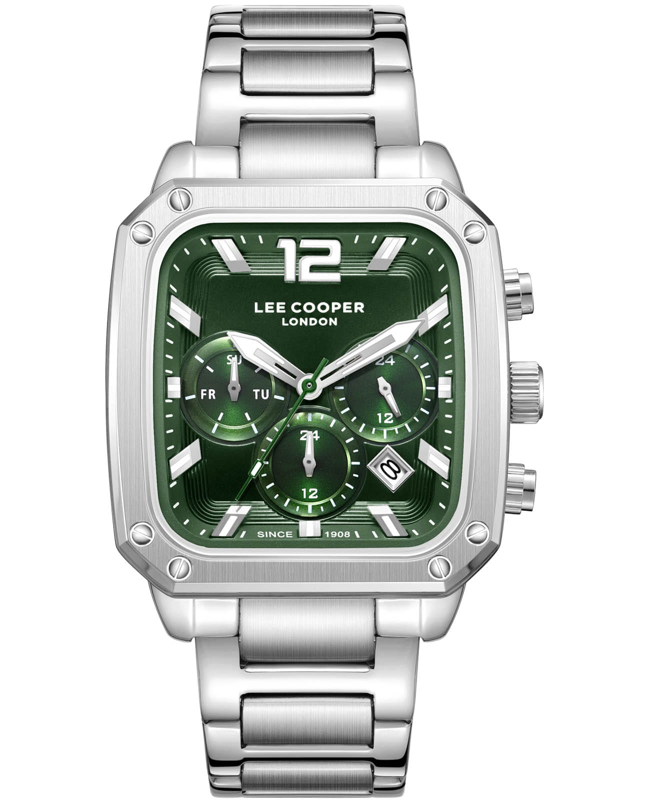 Lee Cooper Lee Cooper LC08182.370  LC08182.370 кварцевые мужские часы зеленый циферблат, браслет нержавеющая сталь — вид спереди