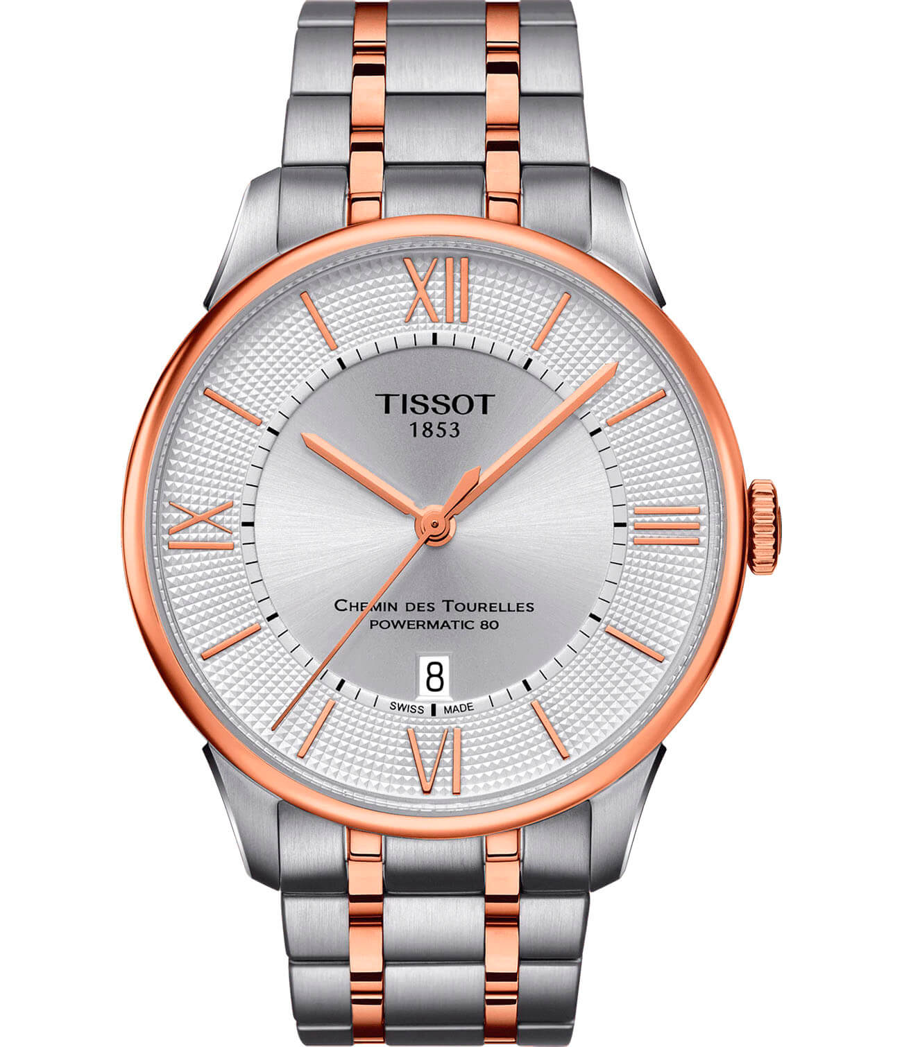 Tissot Tissot Chemin des Tourelles Powermatic 80 T099.407.22.038.02 Chemin des Tourelles T0994072203802 механические мужские часы серебристый циферблат, браслет сталь c pvd покрытием — вид спереди