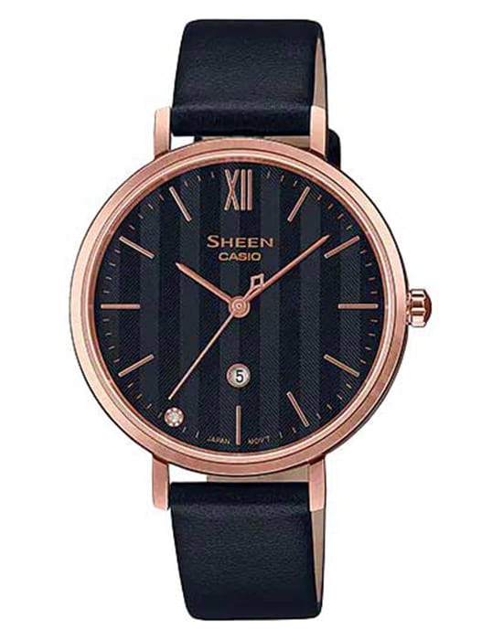 Casio Casio Sheen SHE-4539CGL-1AUDF  SHE-4539CGL-1AUDF кварцевые женские часы черный циферблат, браслет кожаный — вид спереди