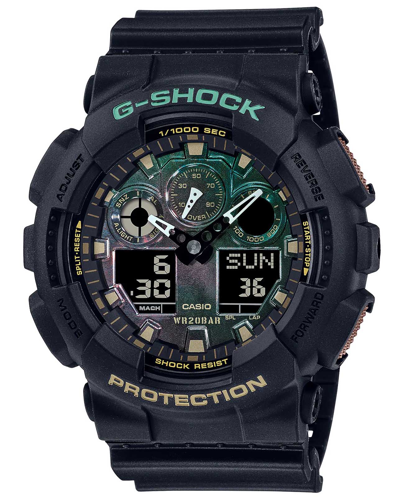Casio Casio G-Shock GA-100RC-1A GA-100 GA-100RC-1A электронные мужские часы цветной циферблат, браслет пластик — вид спереди