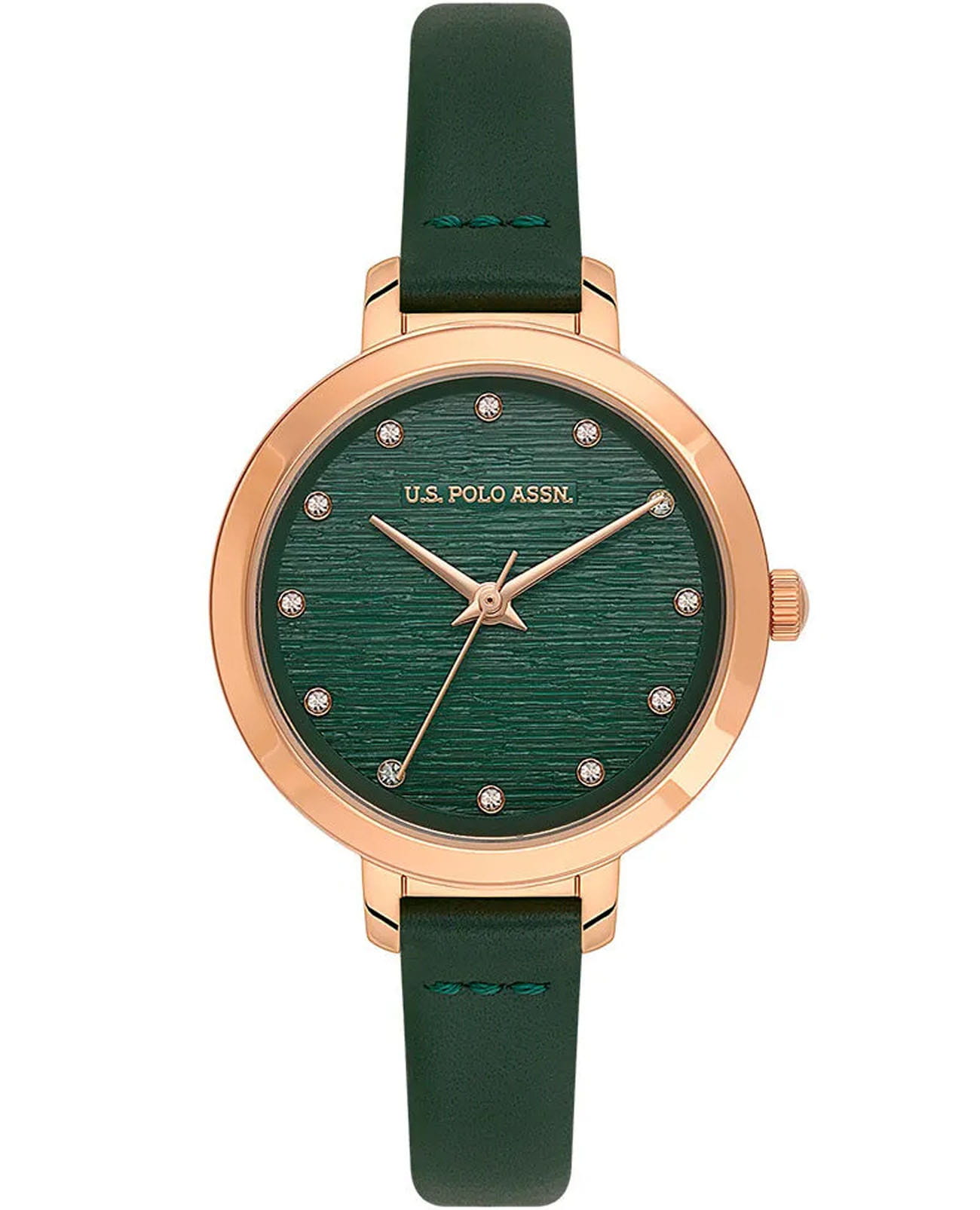 U.S. Polo Assn. U.S. Polo Assn. Stile USPA2092-04  USPA2092-04 кварцевые женские часы зеленый циферблат, браслет кожаный — вид спереди