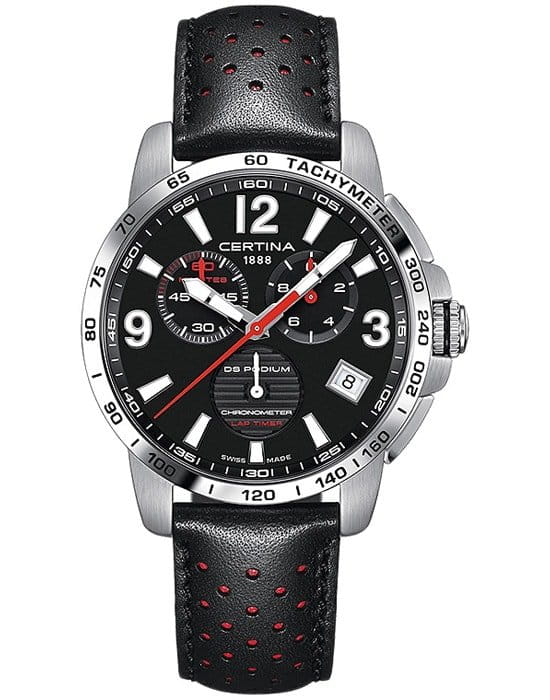 Certina Certina DS Podium Chronograph Lap Timer C034.453.16.057.00  C0344531605700 кварцевые мужские часы черный циферблат, браслет кожаный — вид спереди