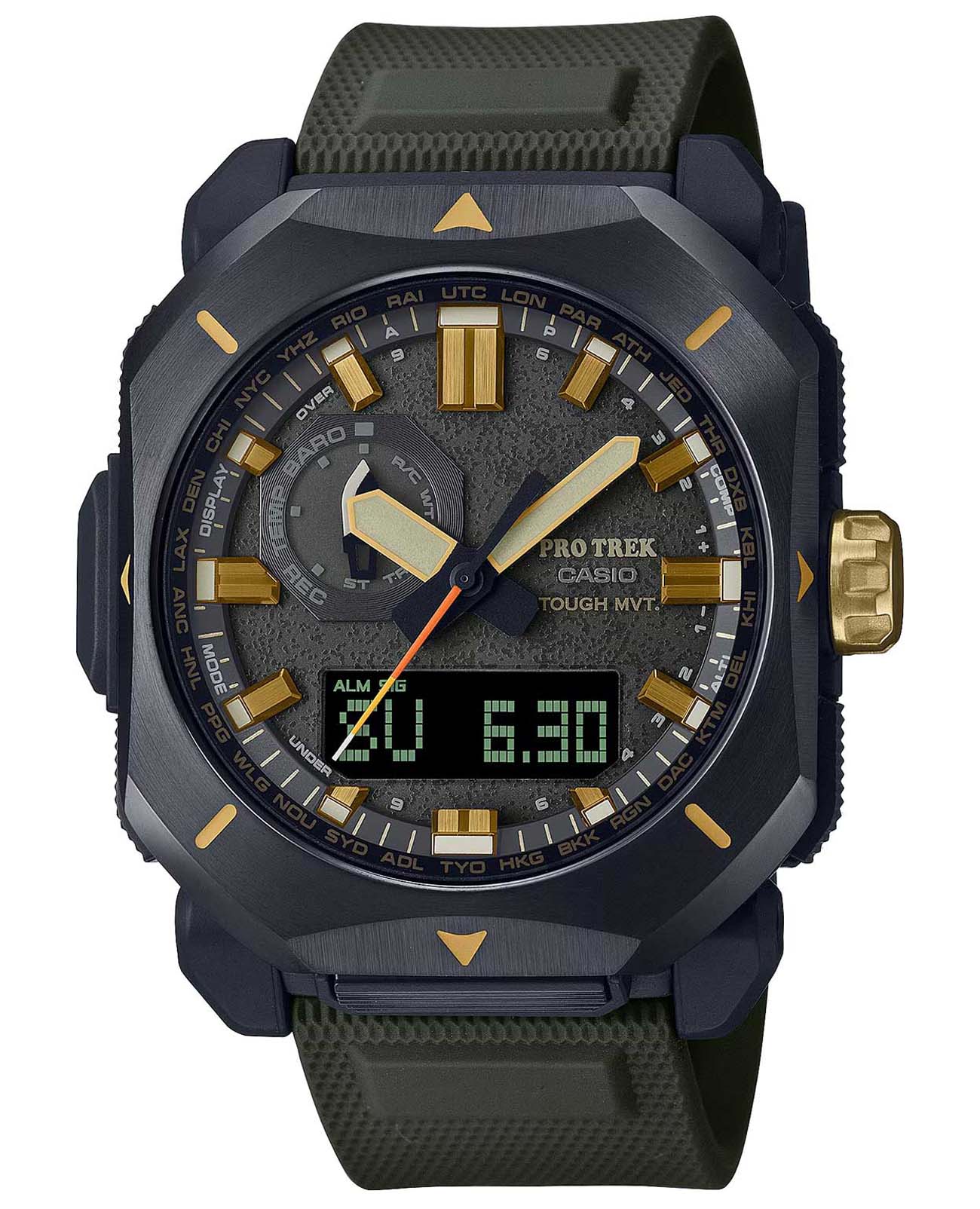 Casio Casio Pro Trek PRW-6900Y-3ER PRW PRW-6900Y-3ER кварцевые мужские часы зеленый циферблат, браслет пластик — вид спереди