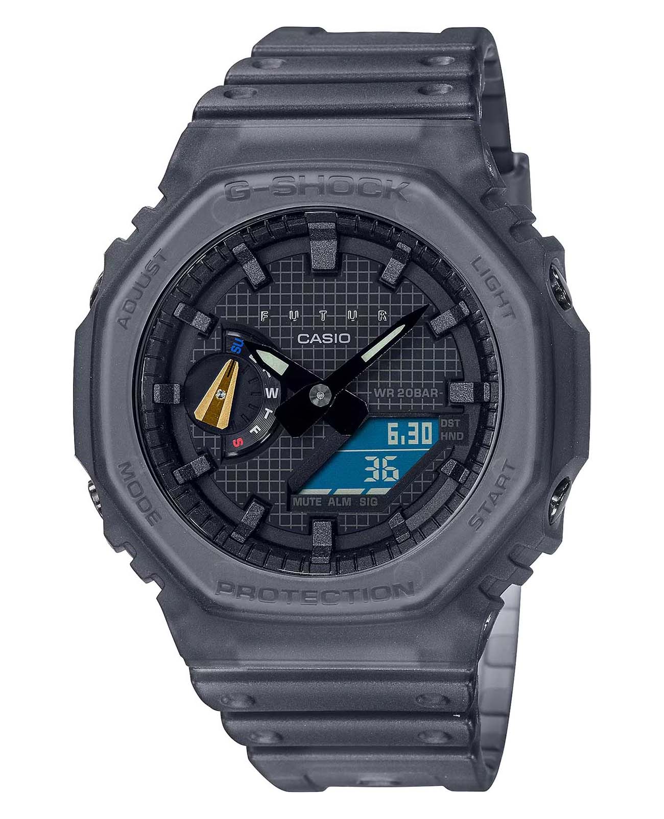 Casio Casio G-Shock GA-2100FT-8A GA-2100 GA-2100FT-8A электронные мужские часы черный циферблат, браслет пластик — вид спереди
