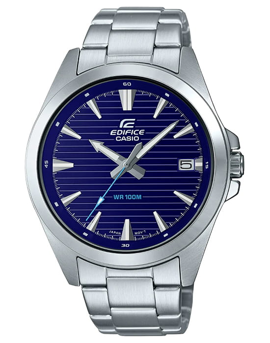 Casio Casio Edifice EFV-140D-2AVUDF (EFV-140D-2A) EFV EFV-140D-2A кварцевые мужские часы синий циферблат, браслет нержавеющая сталь — вид спереди