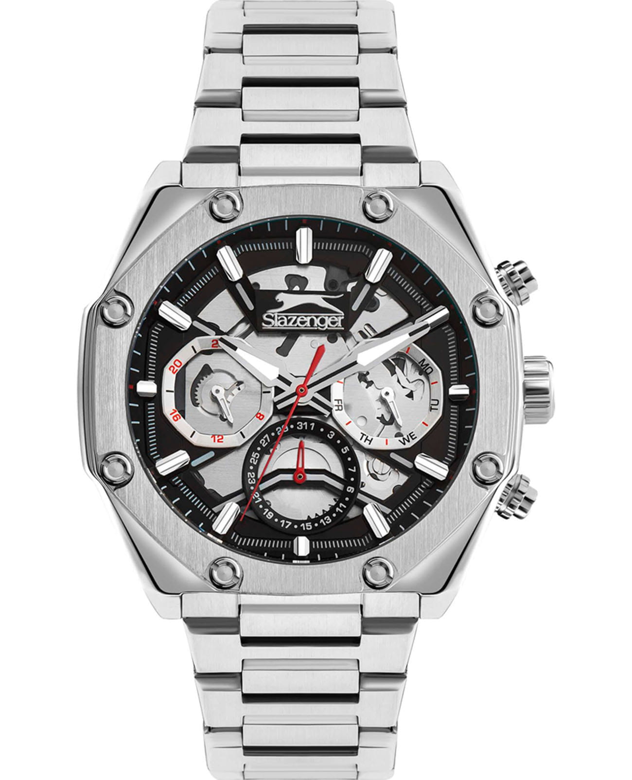 Slazenger Slazenger SL.09.2318.2.01  SL.09.2318.2.01 кварцевые мужские часы черный циферблат, браслет суперметалл — вид спереди