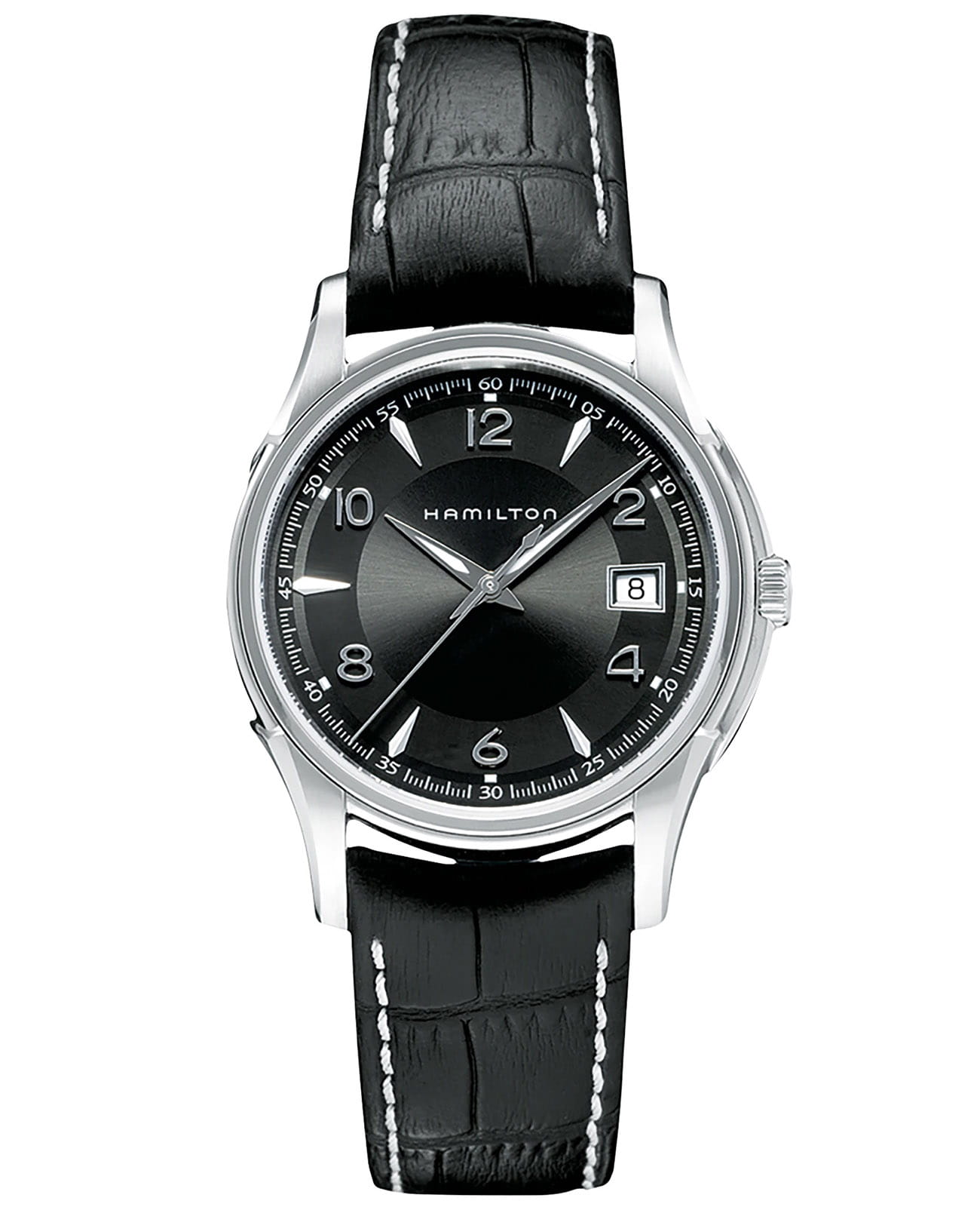 Hamilton Hamilton Jazzmaster Gent Quartz H32411735  H32411735 кварцевые мужские часы черный циферблат, браслет кожаный — вид спереди