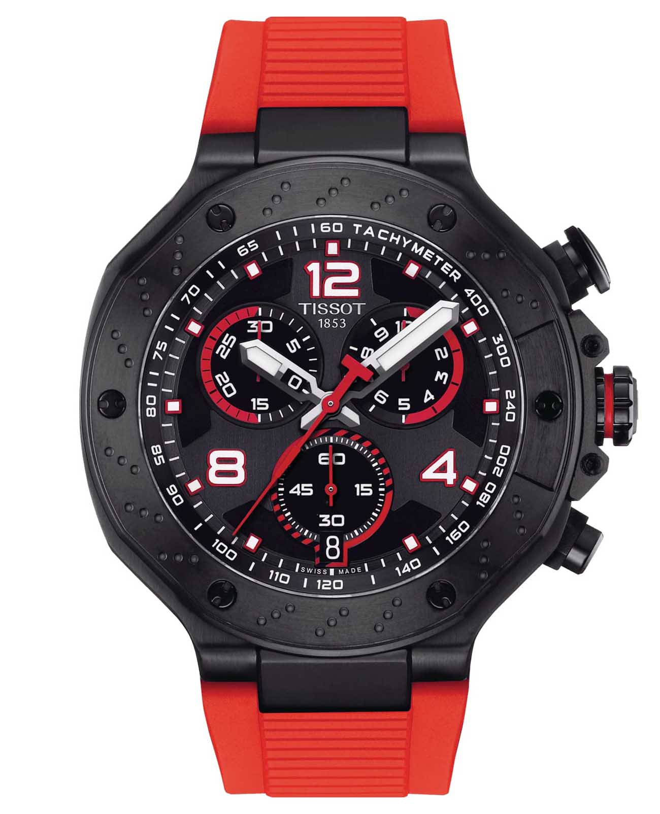 Tissot Tissot T-Race MotoGP Chronograph 2023 Limited Editon T141.417.37.057.01 T Race T1414173705701 кварцевые мужские часы черный циферблат, браслет силикон — вид спереди