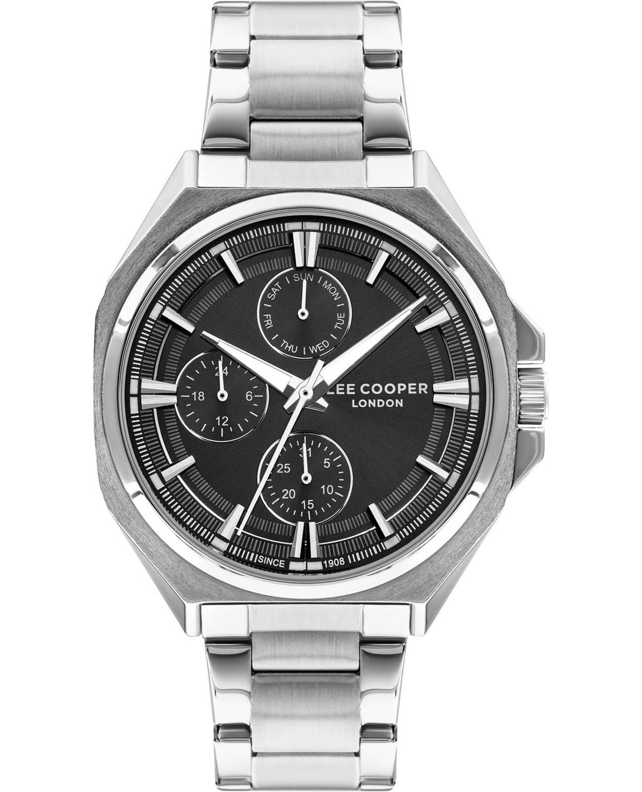 Lee Cooper Lee Cooper LC07716.350  LC07716.350 кварцевые мужские часы черный циферблат, браслет нержавеющая сталь — вид спереди