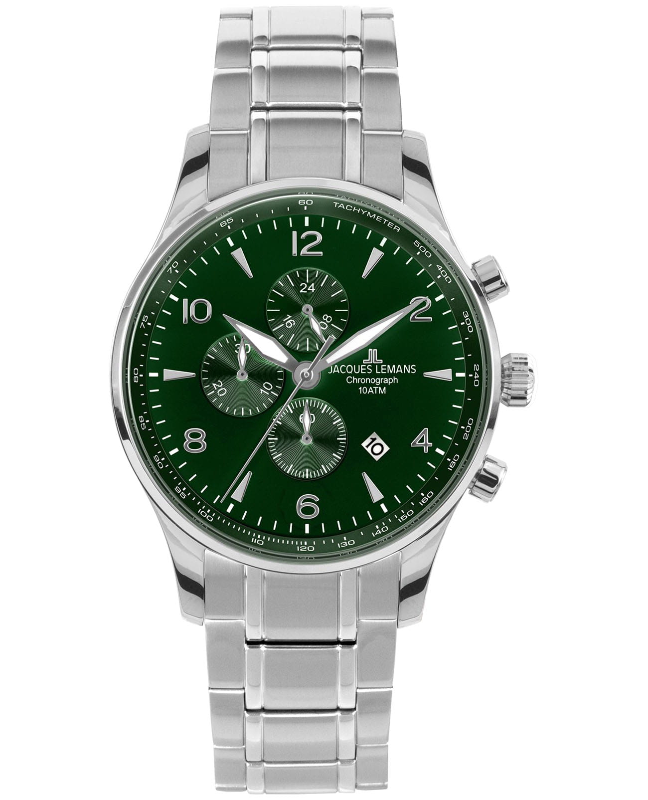 Jacques Lemans Jacques Lemans London 1-1844ZN  1-1844ZN кварцевые мужские часы зеленый циферблат, браслет нержавеющая сталь — вид спереди