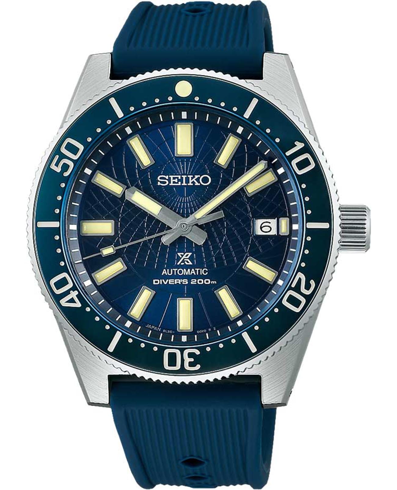 Seiko Seiko Prospex SLA065J1  SLA065J1 механические мужские часы синий циферблат, браслет силикон — вид спереди