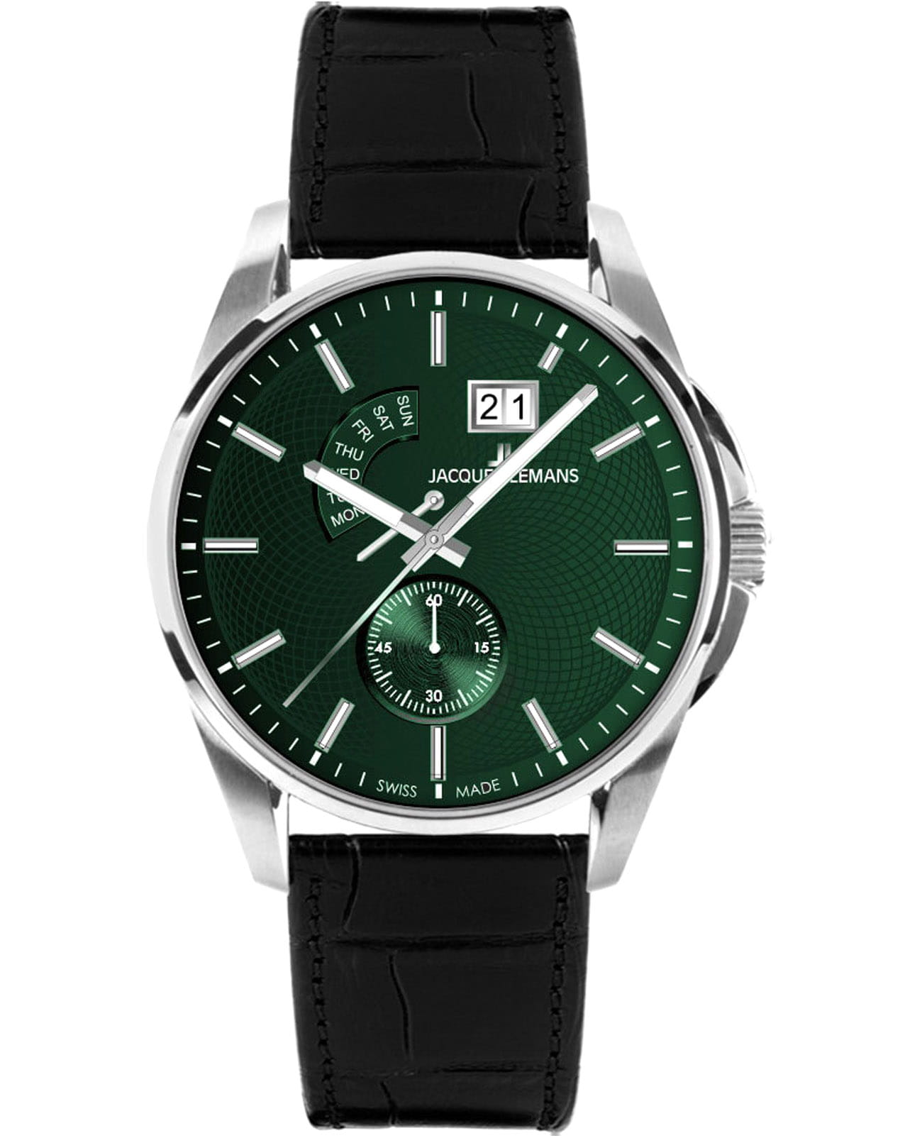 Jacques Lemans Jacques Lemans Derby 1-2199D  1-2199D кварцевые мужские часы зеленый циферблат, браслет кожаный — вид спереди