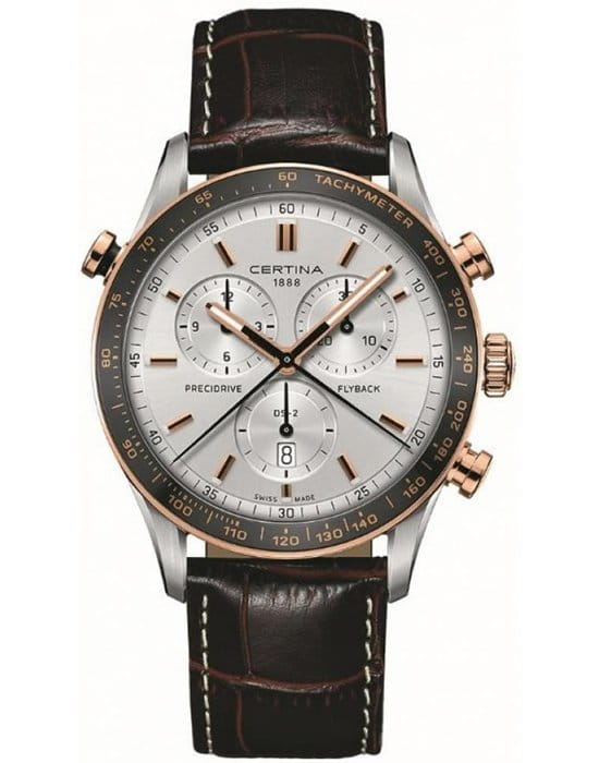 Certina Certina DS-2 Chronograph Flyback C024.618.26.031.00 DS 2 C0246182603100 кварцевые мужские часы черный циферблат, браслет кожаный — вид спереди