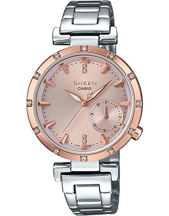 Casio Casio Sheen SHE-4051SG-4A  SHE-4051SG-4A кварцевые женские часы бежевый циферблат, браслет нержавеющая сталь — вид спереди