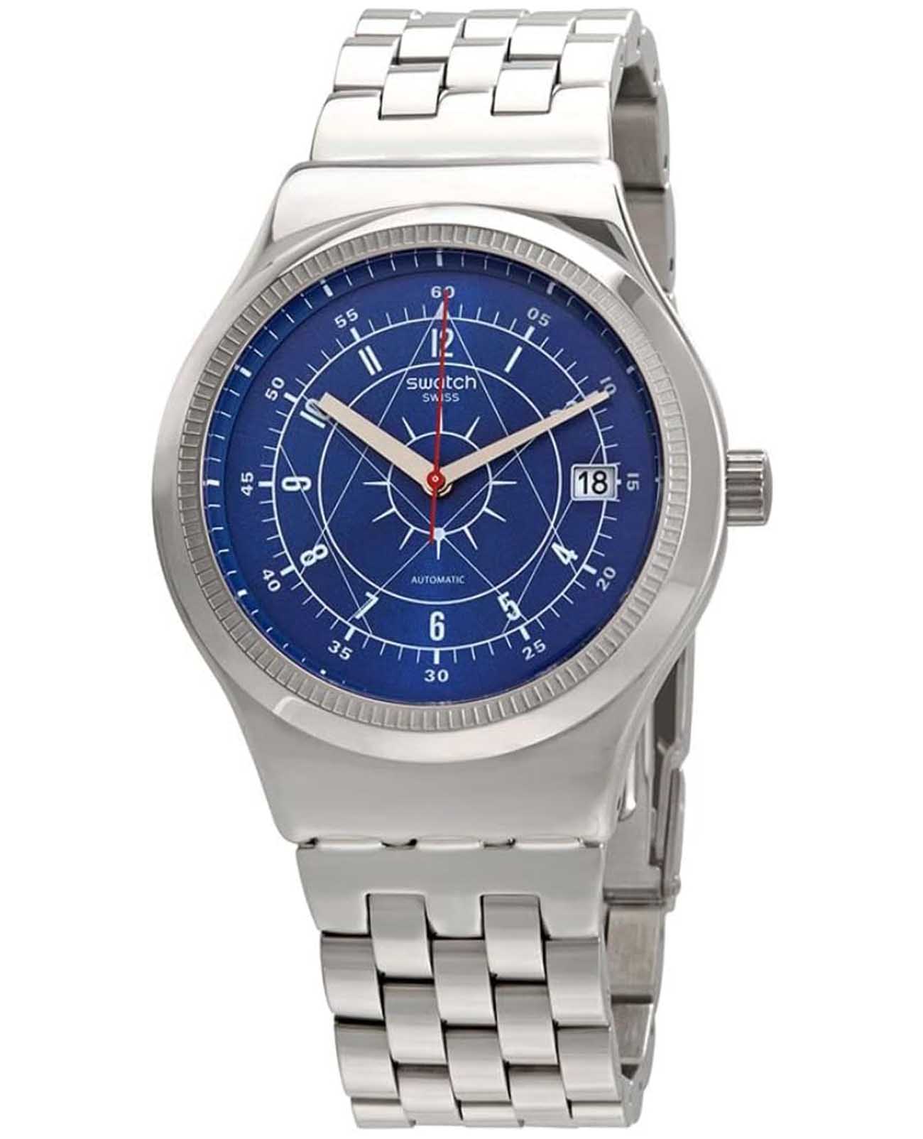 Swatch Swatch Core YIS401GC  YIS401GC механические мужские часы синий циферблат, браслет нержавеющая сталь — вид спереди