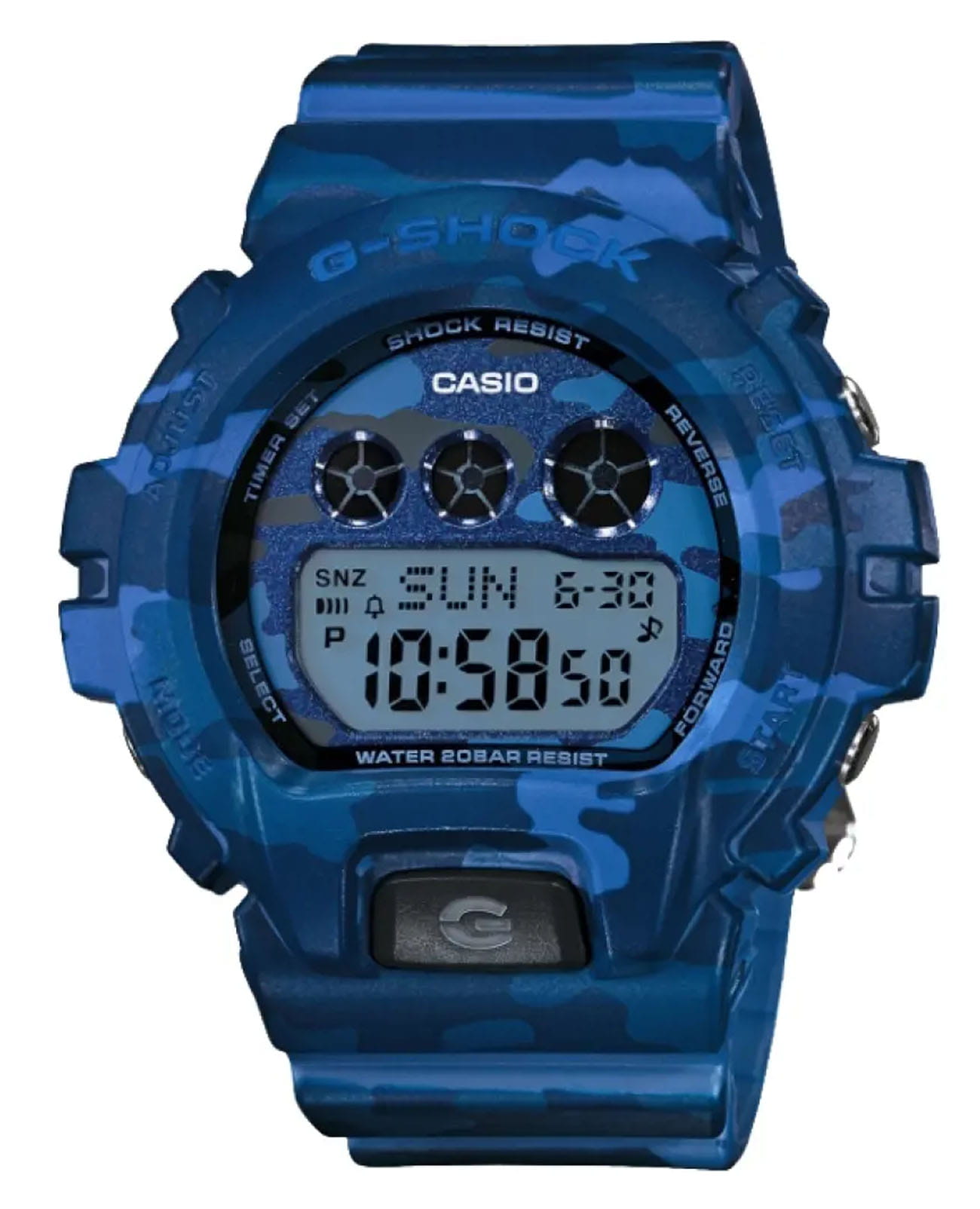 Casio Casio G-Shock GMD-S6900CF-2ER  GMD-S6900CF-2ER электронные женские часы синий циферблат, браслет пластик — вид спереди