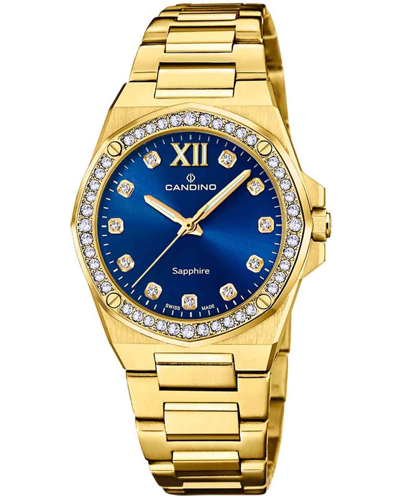 Candino Candino Lady Elegance Date C4755/3  C4755/3 кварцевые женские часы синий циферблат, браслет нержавеющая сталь с pvd-покрытием — вид спереди