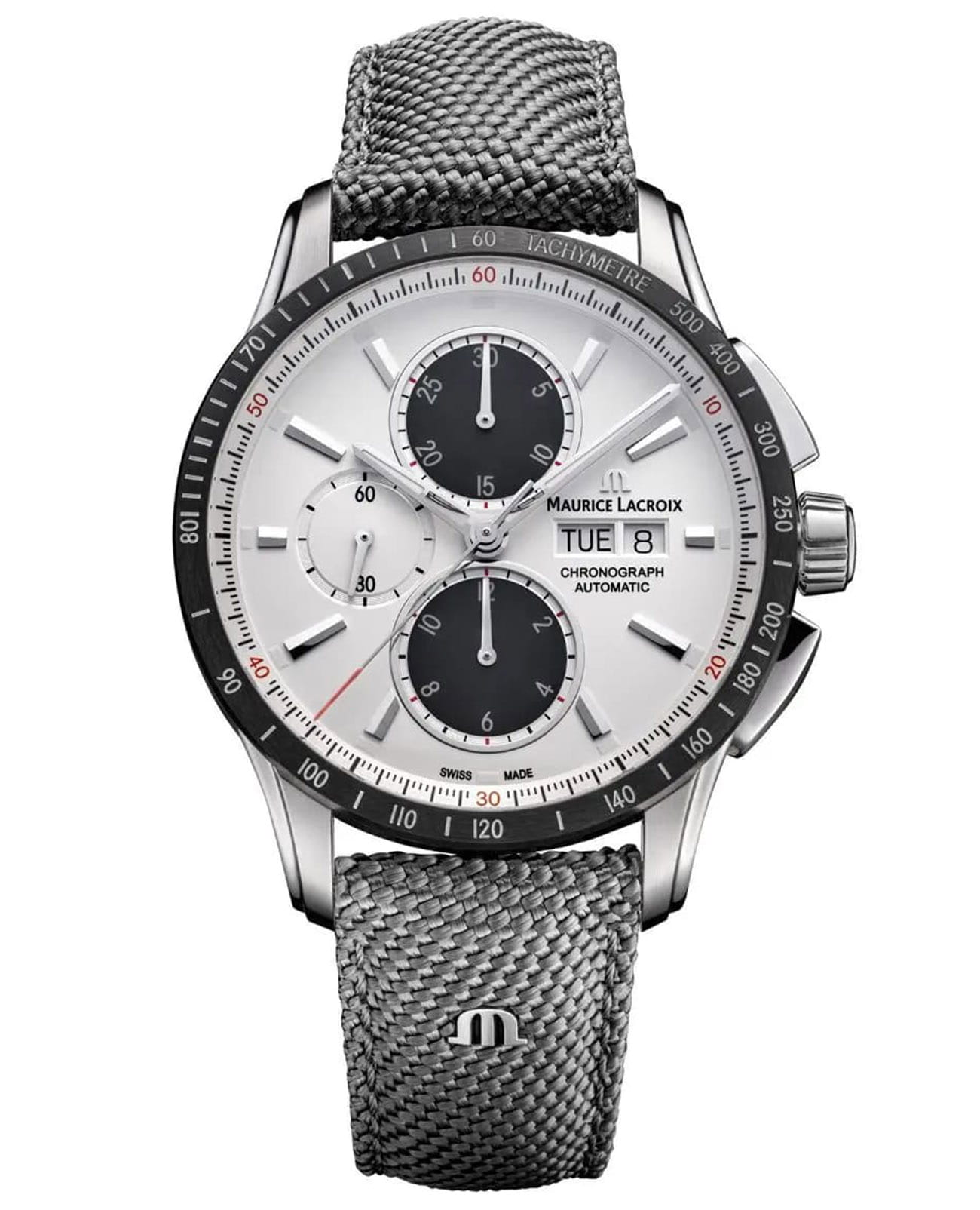 Maurice Lacroix Maurice Lacroix Pontos Chronograph 43mm PT6038-SSL24-130-2  PT6038-SSL24-130-2 механические мужские часы белый циферблат, браслет нейлон — вид спереди