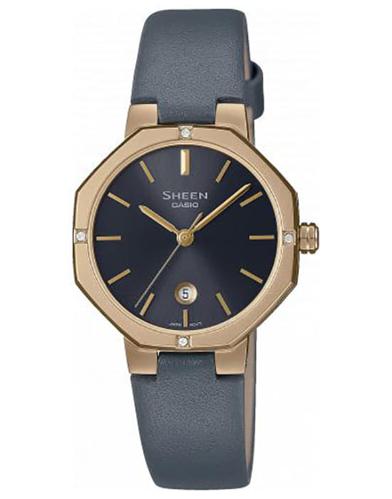 Casio Casio Sheen SHE-4543GL-8AUER  SHE-4543GL-8A кварцевые женские часы черный циферблат, браслет кожаный — вид спереди