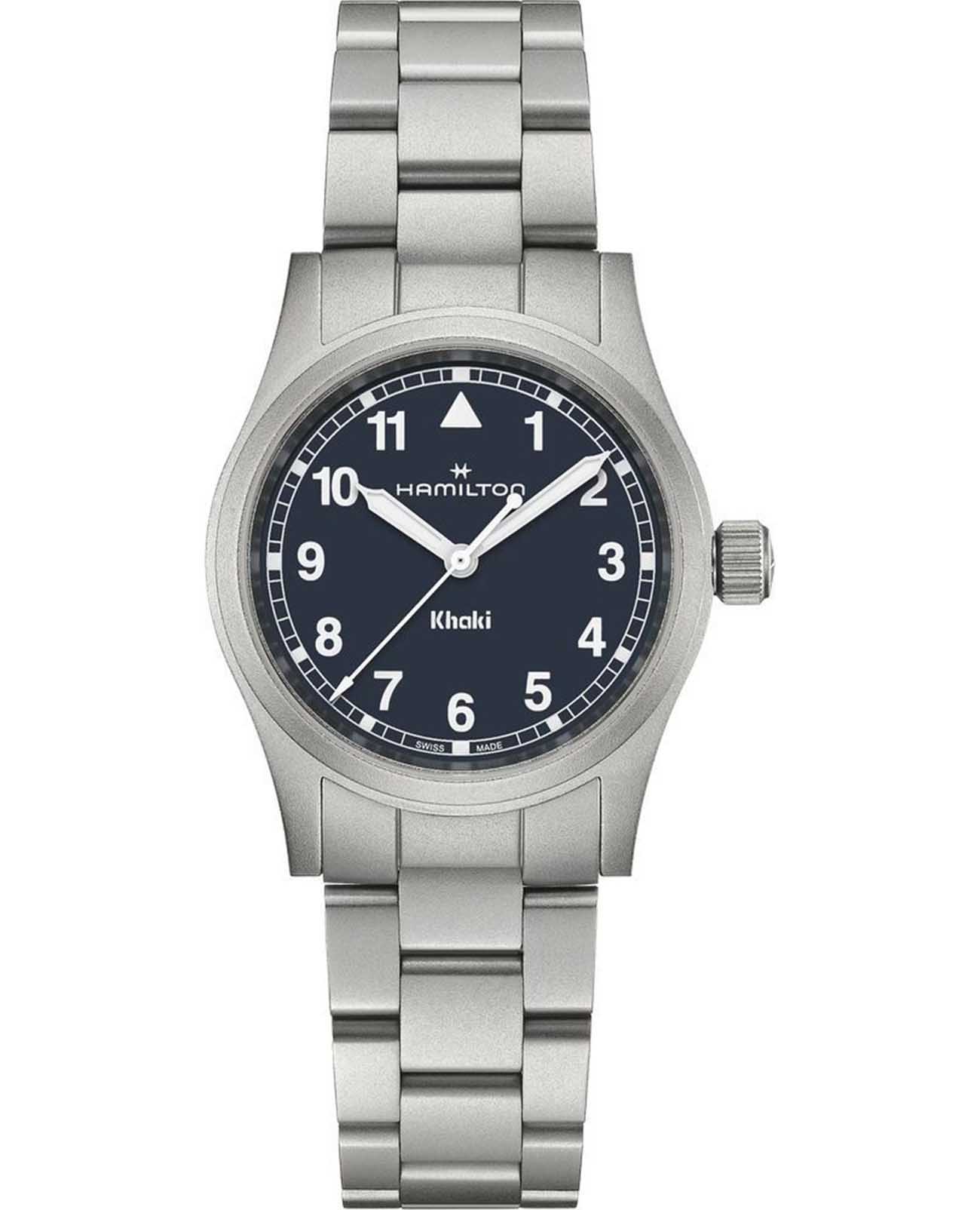 Hamilton Hamilton Khaki Field Quartz 33mm H69301140  H69301140 кварцевые мужские часы синий циферблат, браслет нержавеющая сталь — вид спереди