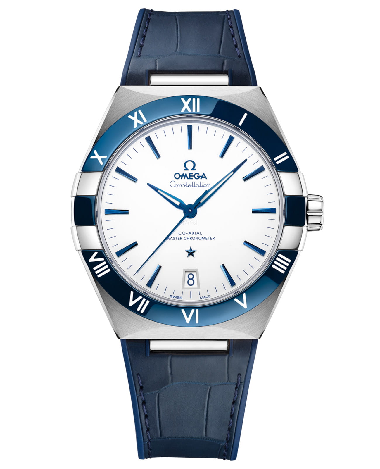 Omega Omega Constellation 131.33.41.21.04.001  13133412104001 механические мужские часы белый циферблат, браслет кожаный — вид спереди