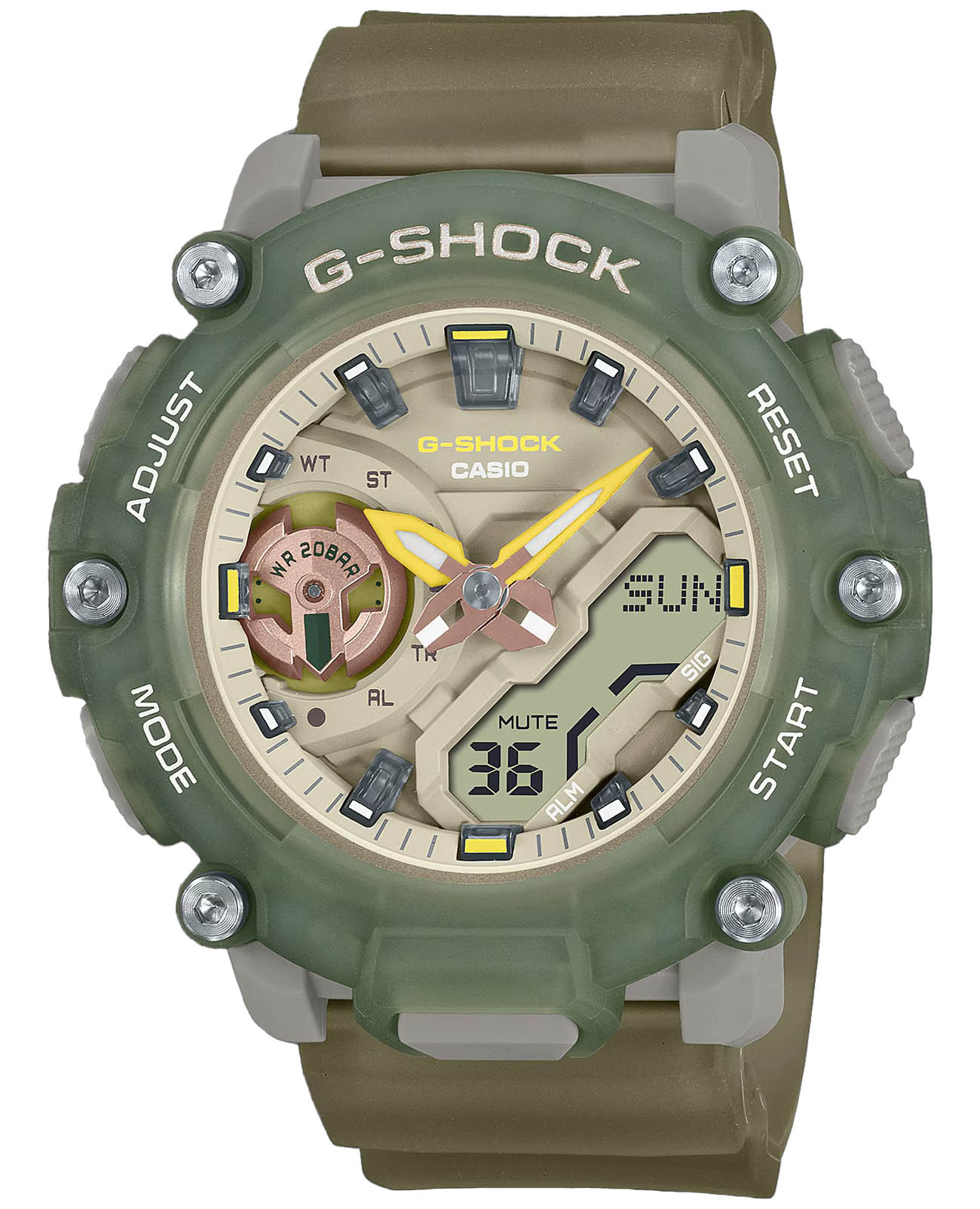 Casio Casio G-Shock GMA-S2200PE-3A  GMA-S2200PE-3A электронные женские часы бежевый циферблат, браслет пластик — вид спереди