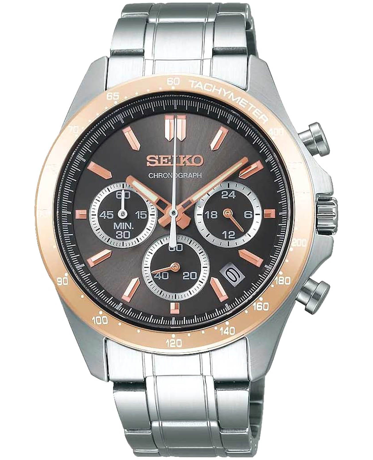 Seiko Seiko Spirit Chronograph SBTR026  SBTR026 кварцевые мужские часы черный циферблат, браслет нержавеющая сталь — вид спереди