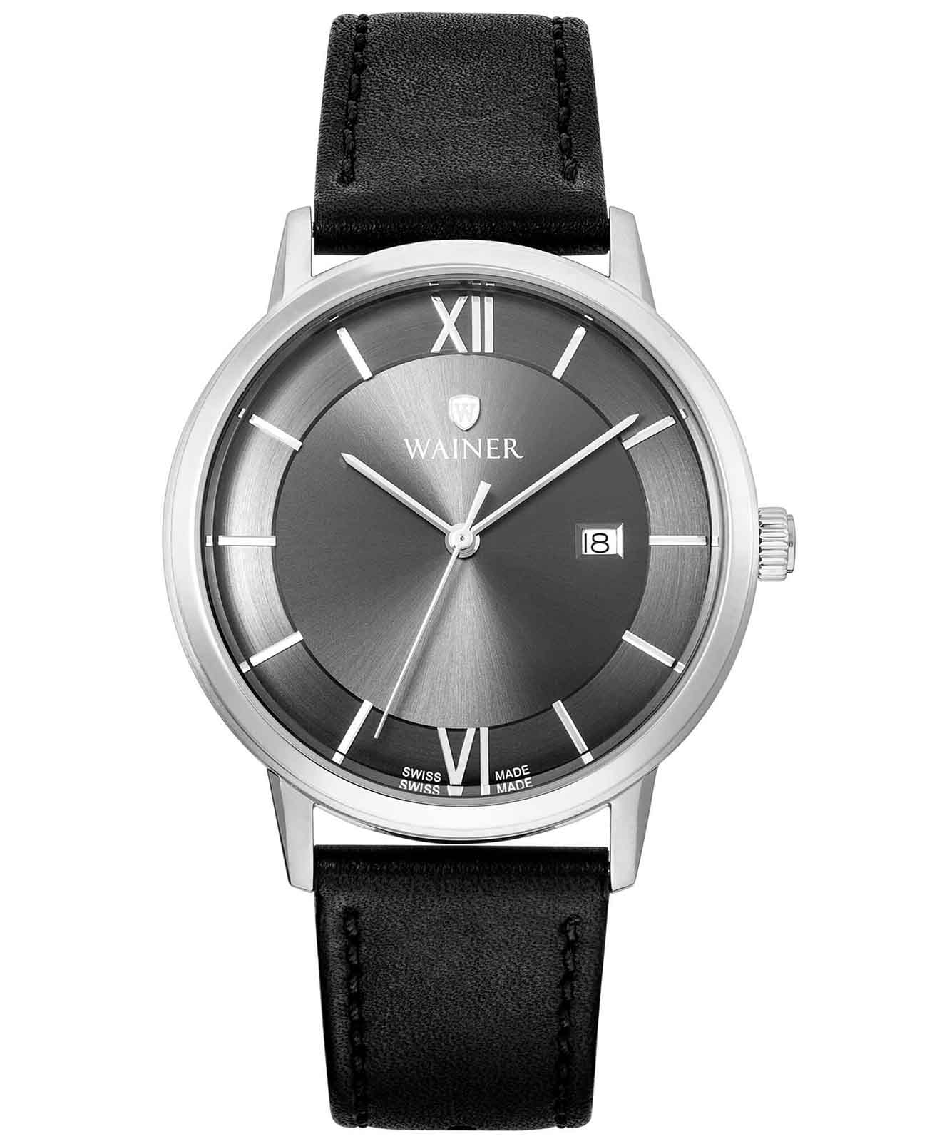Wainer Wainer Classic WA.11190-B  WA.11190-B кварцевые мужские часы черный циферблат, браслет кожаный — вид спереди