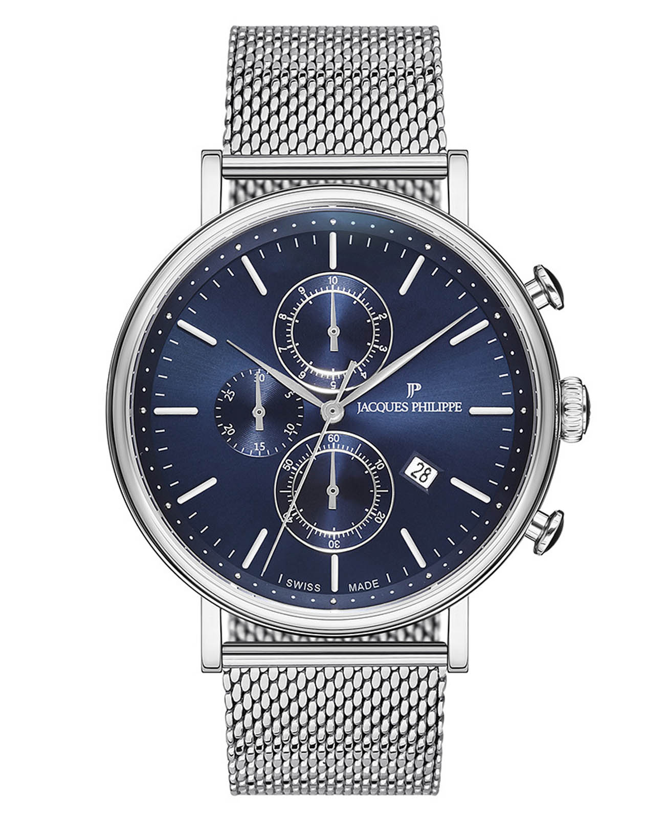 Jacques Philippe Jacques Philippe Aviator JPQGC021236  JPQGC021236 кварцевые мужские часы синий циферблат, браслет нержавеющая сталь — вид спереди