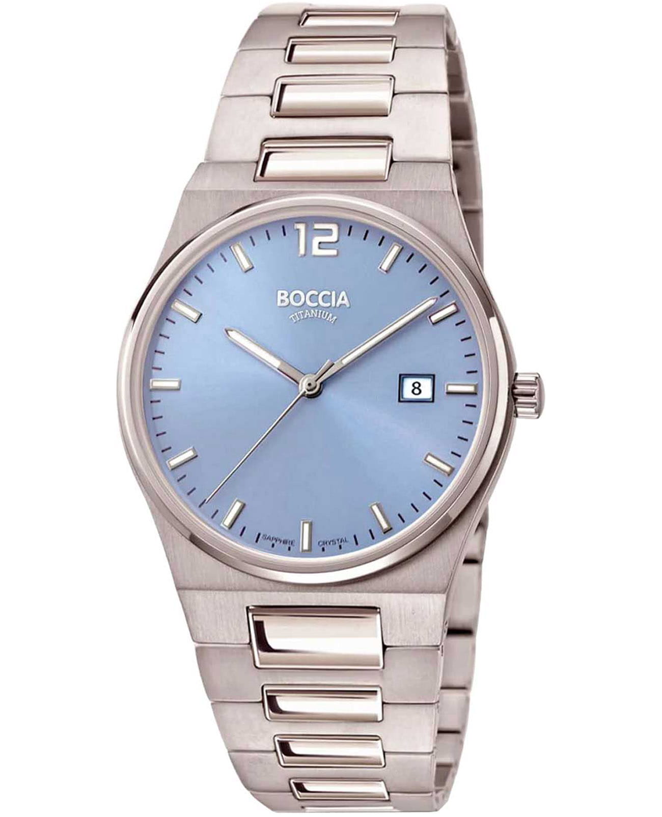 Boccia Titanium Boccia Titanium Circle-Oval 3357-01  3357-01 кварцевые женские часы голубой циферблат, браслет титановый — вид спереди