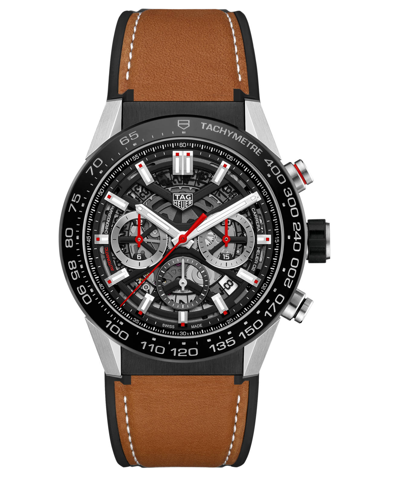 TAG Heuer TAG Heuer Carrera CBG2A10.FT6169  CBG2A10.FT6169 механические мужские часы черный циферблат, браслет кожа + каучук — вид спереди