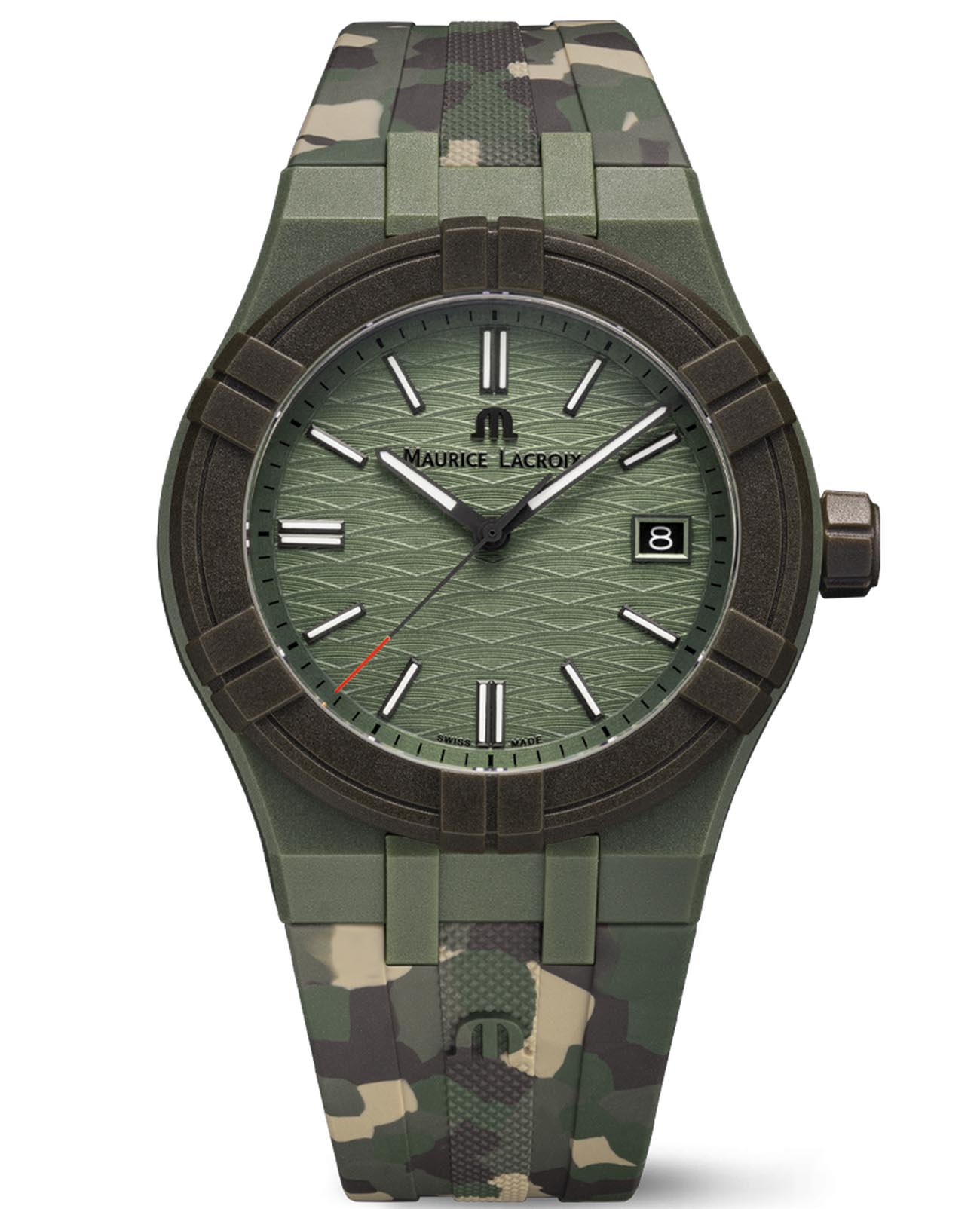 Maurice Lacroix Maurice Lacroix Aikon Tide AI2008-D33DZ-000-0  AI2008-D33DZ-000-0 кварцевые мужские часы зеленый циферблат, браслет каучук — вид спереди
