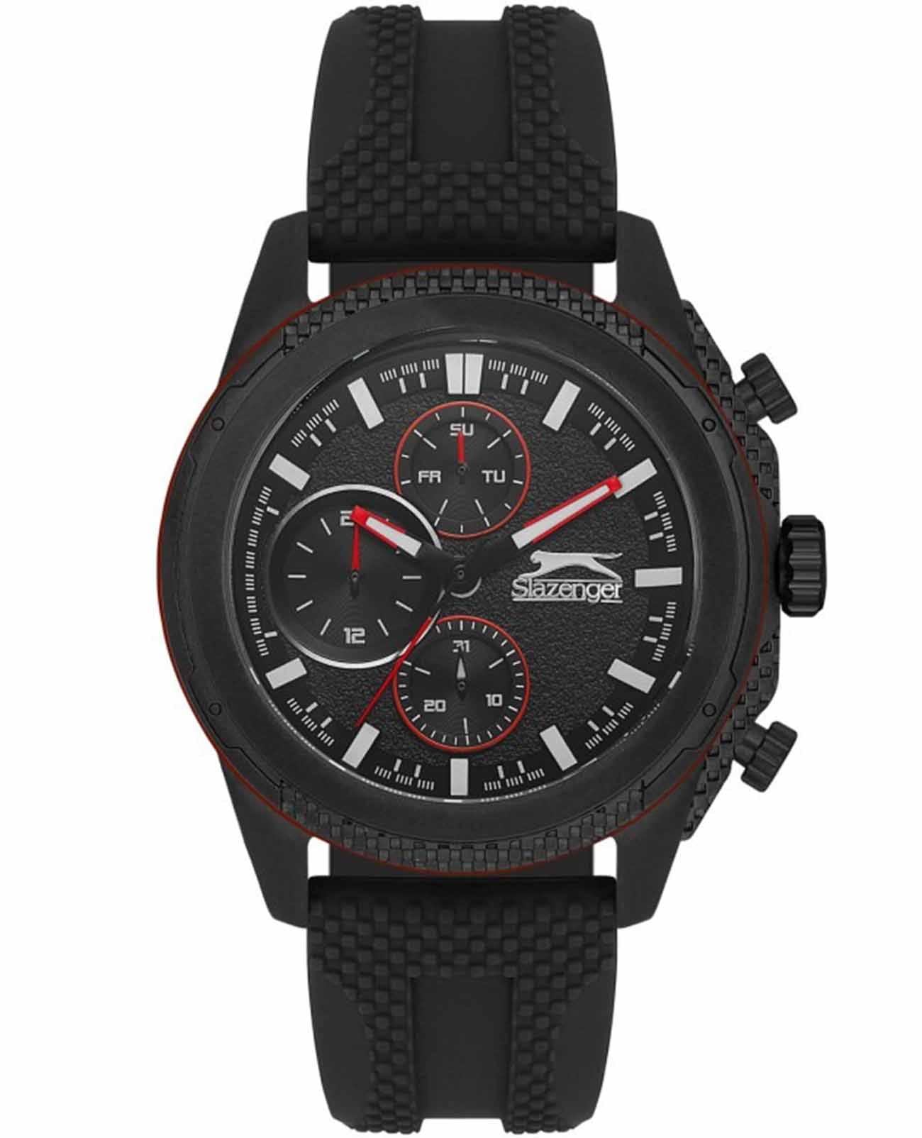 Slazenger Slazenger SL.09.2153.2.01  SL.09.2153.2.01 кварцевые мужские часы черный циферблат, браслет силикон — вид спереди