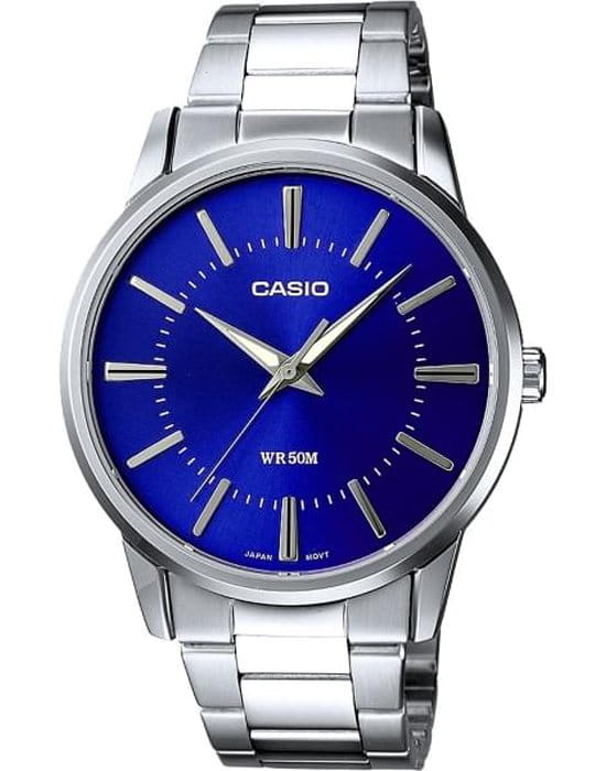Casio Casio MTP-1303PD-2A  MTP-1303PD-2A кварцевые мужские часы синий циферблат, браслет нержавеющая сталь — вид спереди