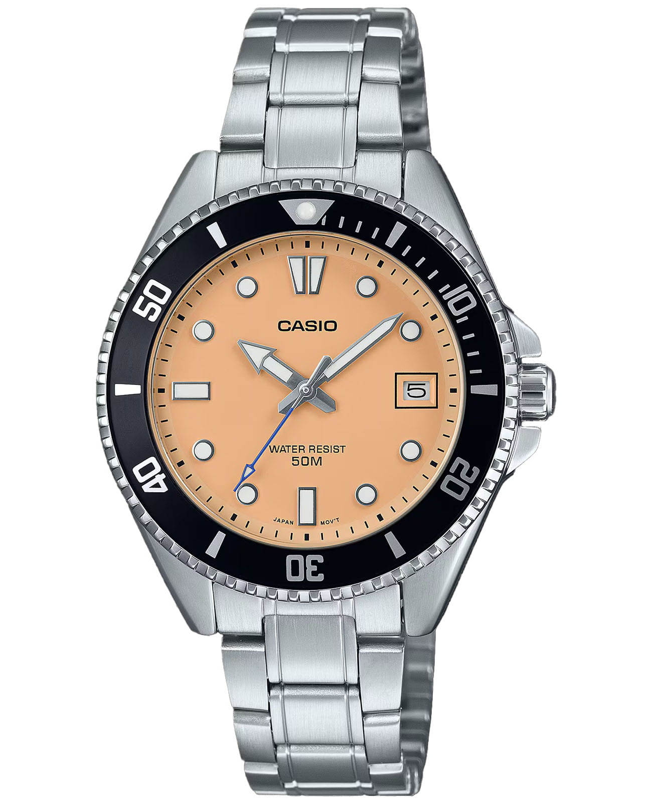 Casio Casio Collection MDV-10D-4A2   MDV-10D-4A2  кварцевые мужские часы бежевый циферблат, браслет нержавеющая сталь — вид спереди