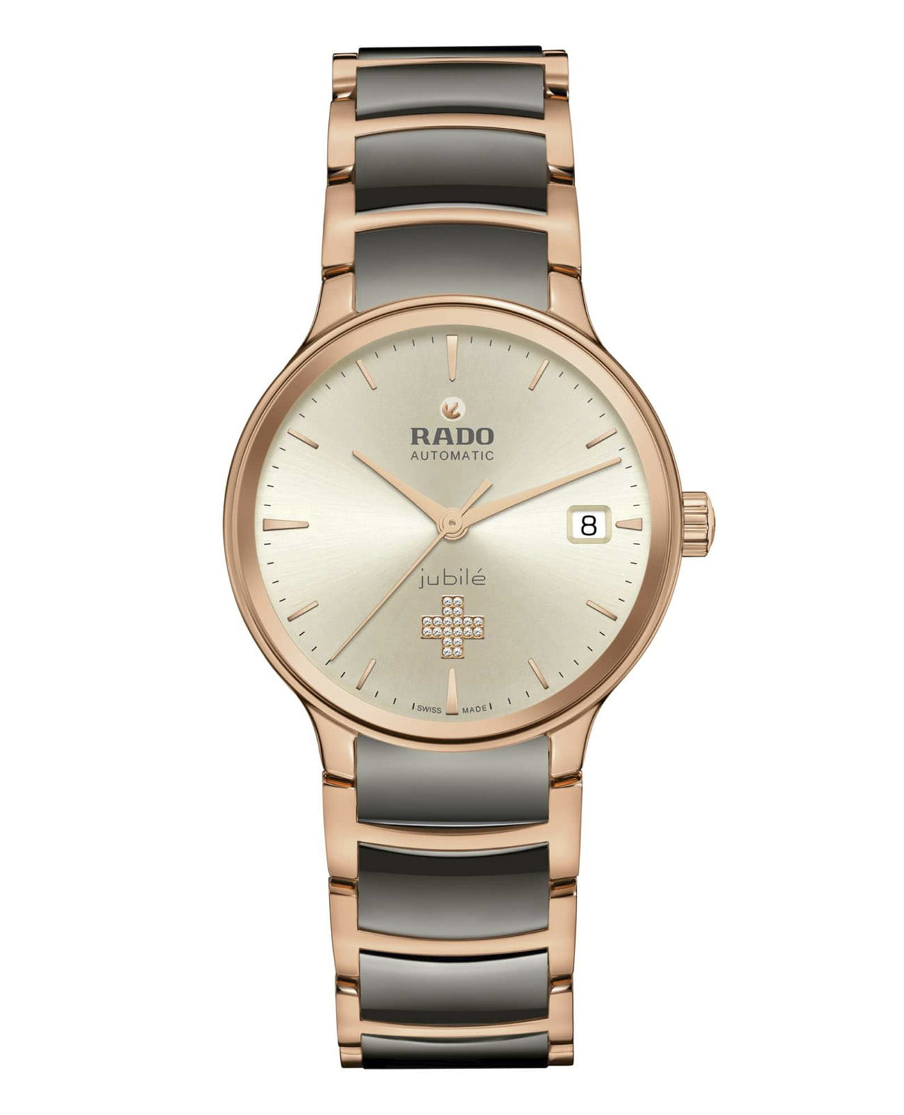 Rado Rado Centrix Automatic Swiss Special Edition R30029742 Automatic R30029742 механические женские часы шампань циферблат, браслет высокотехнологичная керамика + нержавеющая сталь с pvd покрытием — вид спереди