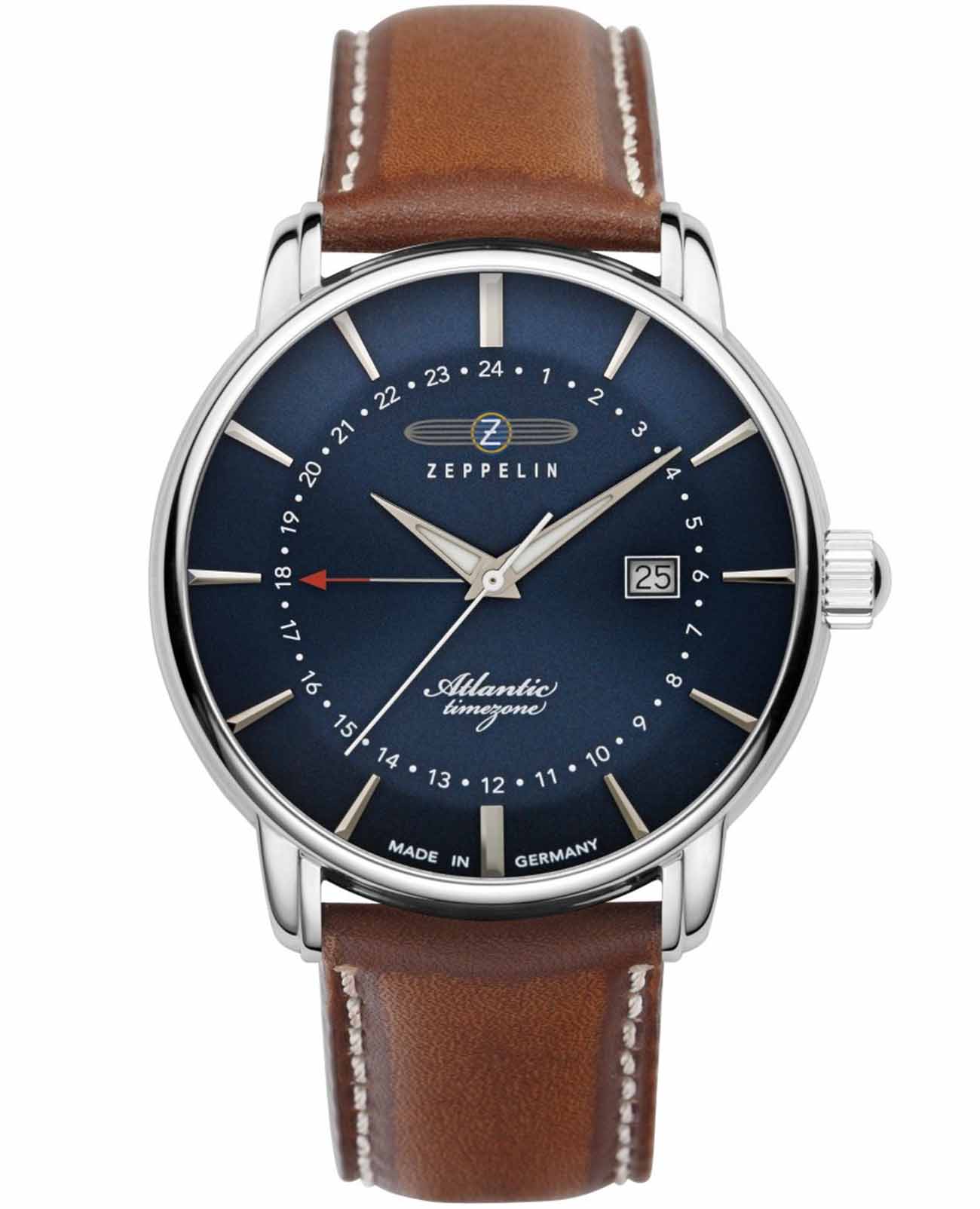 Zeppelin Zeppelin Atlantic 84423  84423 кварцевые мужские часы синий циферблат, браслет кожаный — вид спереди