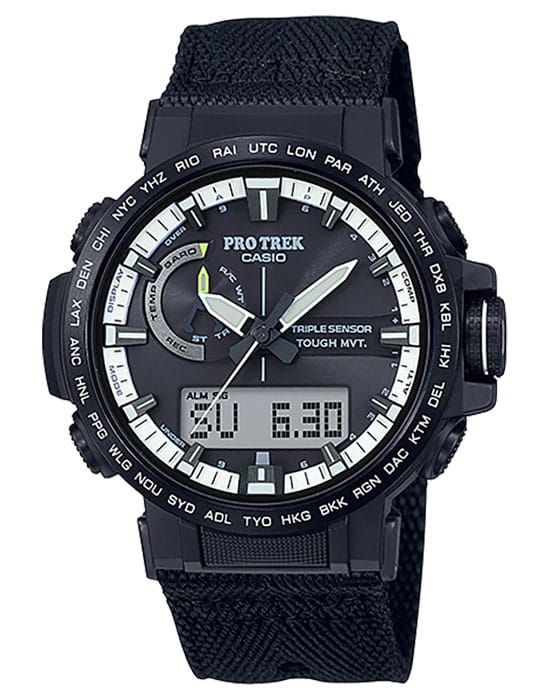 Casio Casio Pro Trek PRW-60YBM-1A PRW PRW-60YBM-1AER кварцевые мужские часы серый циферблат, браслет тканевый — вид спереди