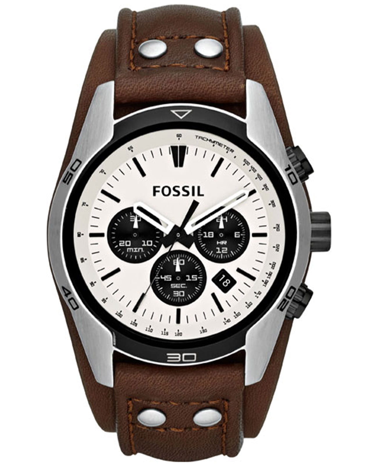 Fossil Fossil Bannon CH2890  CH2890 кварцевые мужские часы белый циферблат, браслет кожаный — вид спереди